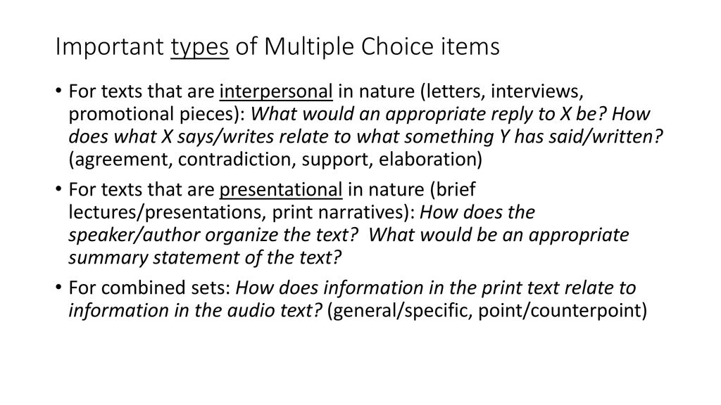 Important types of Multiple Choice items