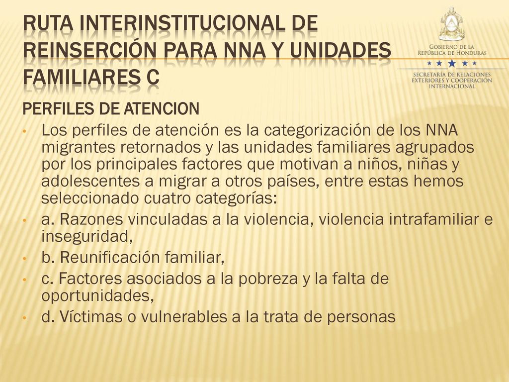 Ruta interinstitucional de reinserción para nna Y UNIDADES FAMILIARES c