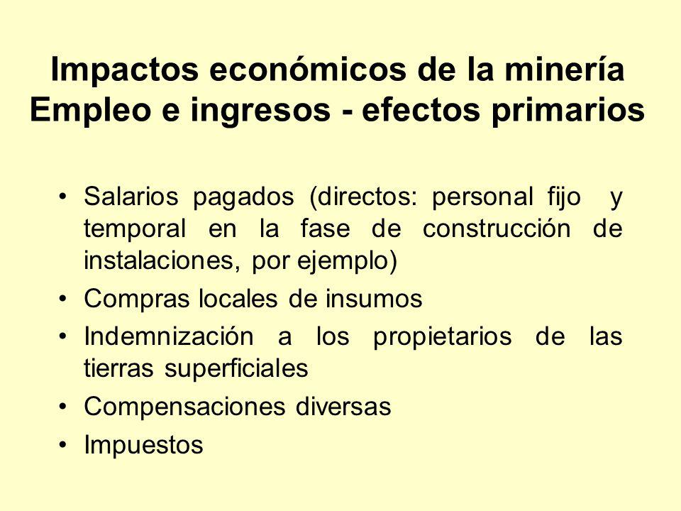 Impactos económicos de la minería Empleo e ingresos - efectos primarios