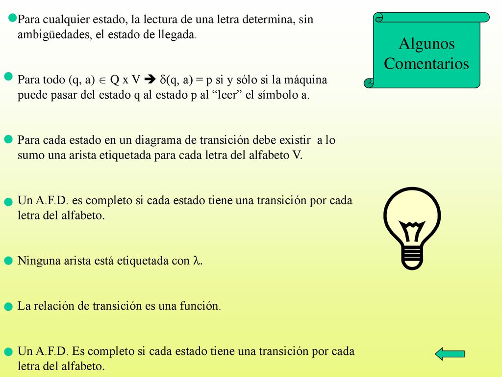 Para cualquier estado, la lectura de una letra determina, sin ambigüedades, el estado de llegada.