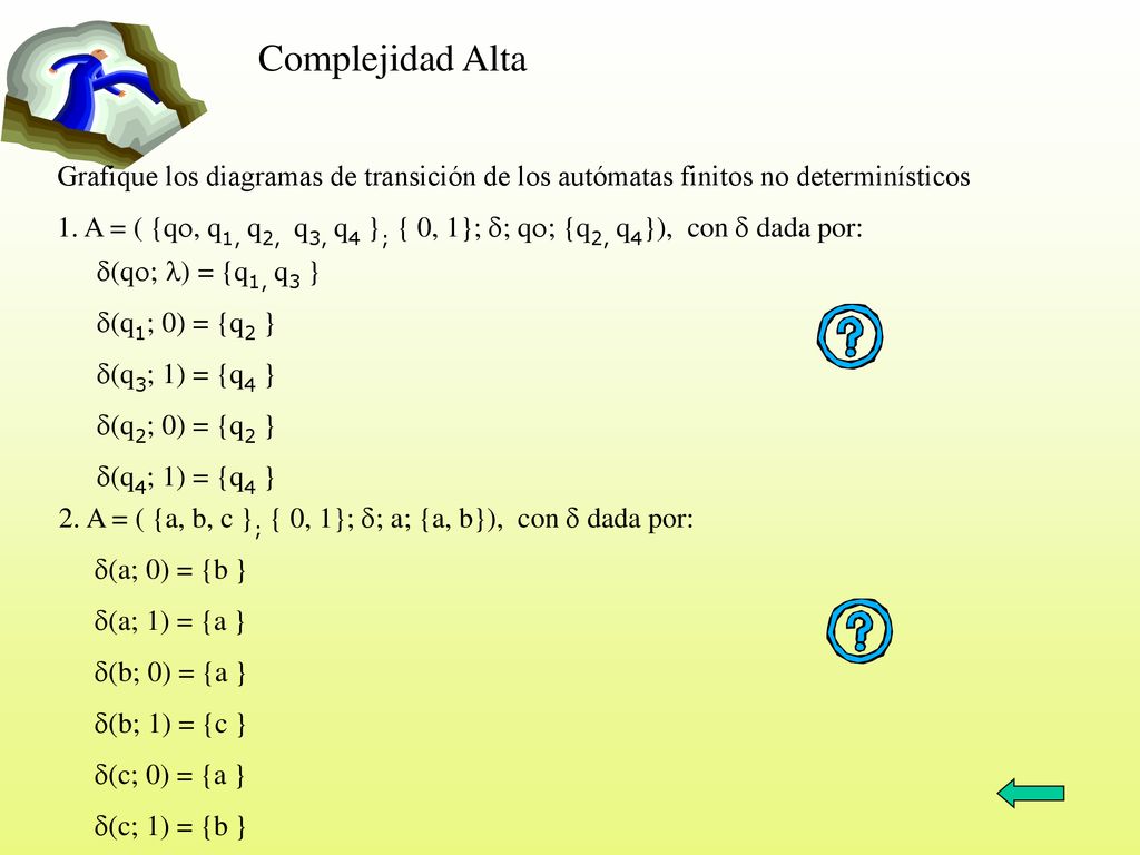 Complejidad Alta Grafique los diagramas de transición de los autómatas finitos no determinísticos.