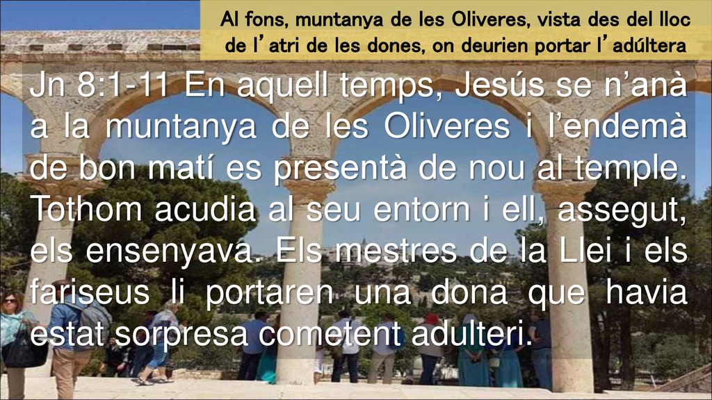 Al fons, muntanya de les Oliveres, vista des del lloc de l’atri de les dones, on deurien portar l’adúltera