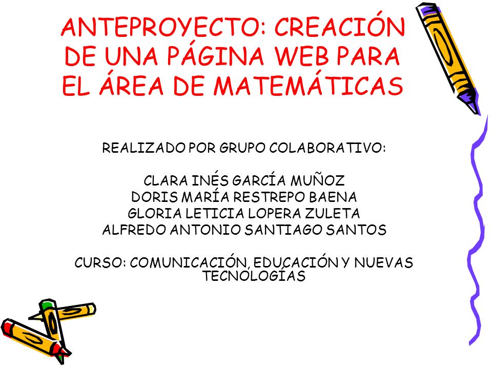 ANTEPROYECTO: CREACIÓN DE UNA PÁGINA WEB PARA EL ÁREA DE MATEMÁTICAS