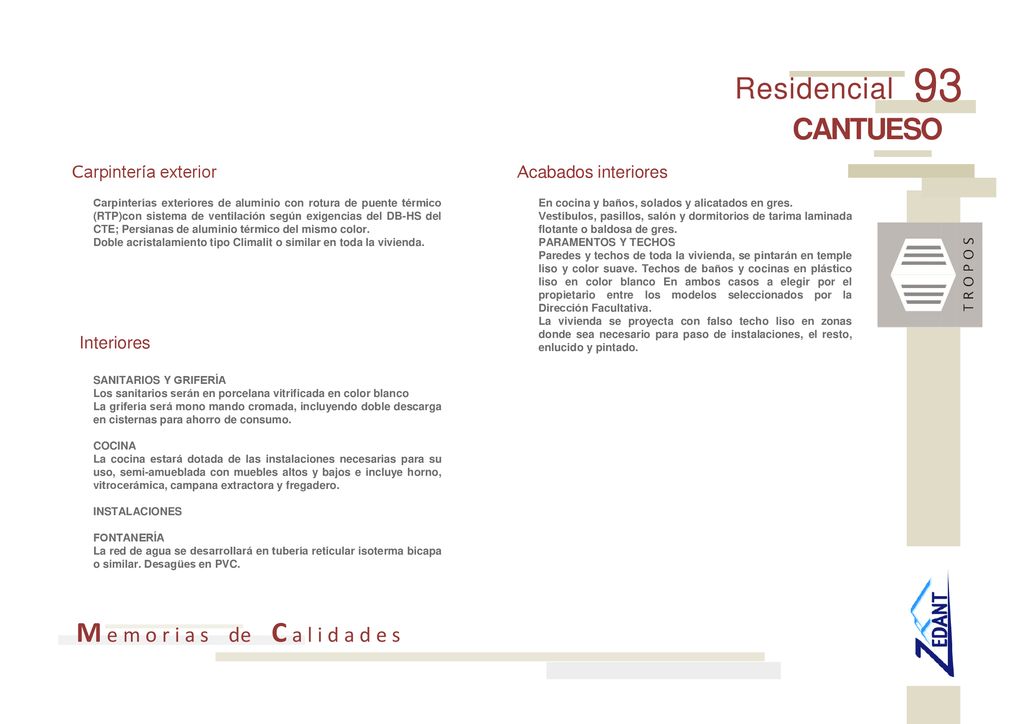 93 R e s i d e n c i a l CANTUESO M e m o r i a s de C a l i d a d e s