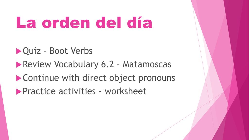 La orden del día Quiz – Boot Verbs Review Vocabulary 6.2 – Matamoscas