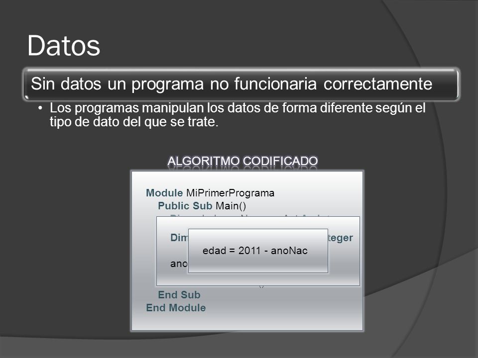 Datos Sin datos un programa no funcionaria correctamente