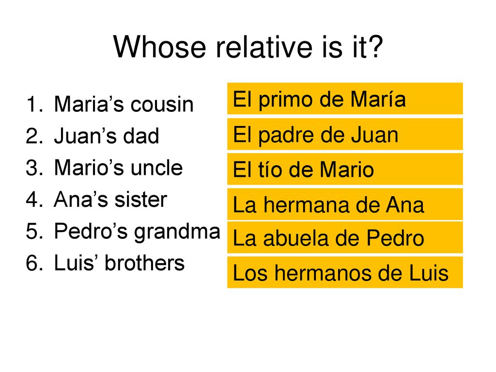 Whose relative is it El primo de María Maria’s cousin Juan’s dad