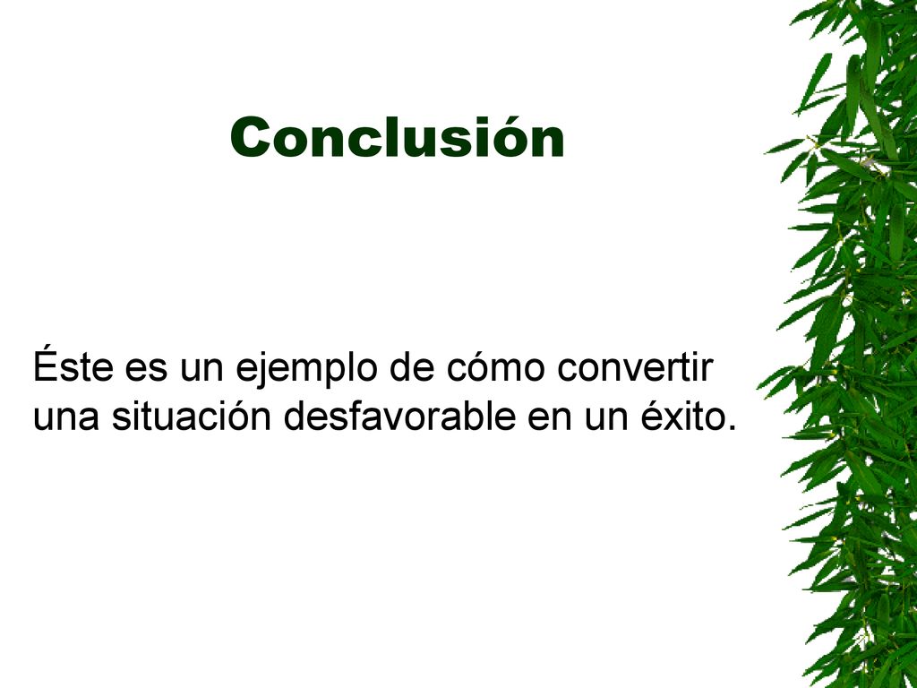 Conclusión Éste es un ejemplo de cómo convertir una situación desfavorable en un éxito.