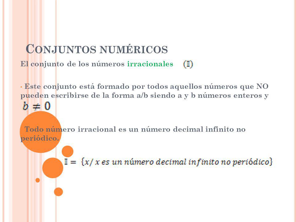 Conjuntos numéricos El conjunto de los números irracionales