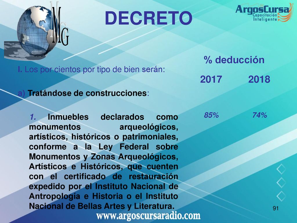 DECRETO I. Los por cientos por tipo de bien serán: a) Tratándose de construcciones: