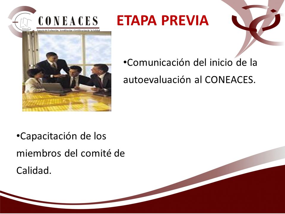 ETAPA PREVIA Comunicación del inicio de la autoevaluación al CONEACES.