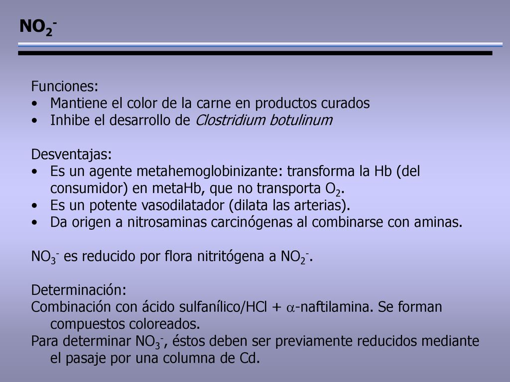 NO2- Funciones: Mantiene el color de la carne en productos curados
