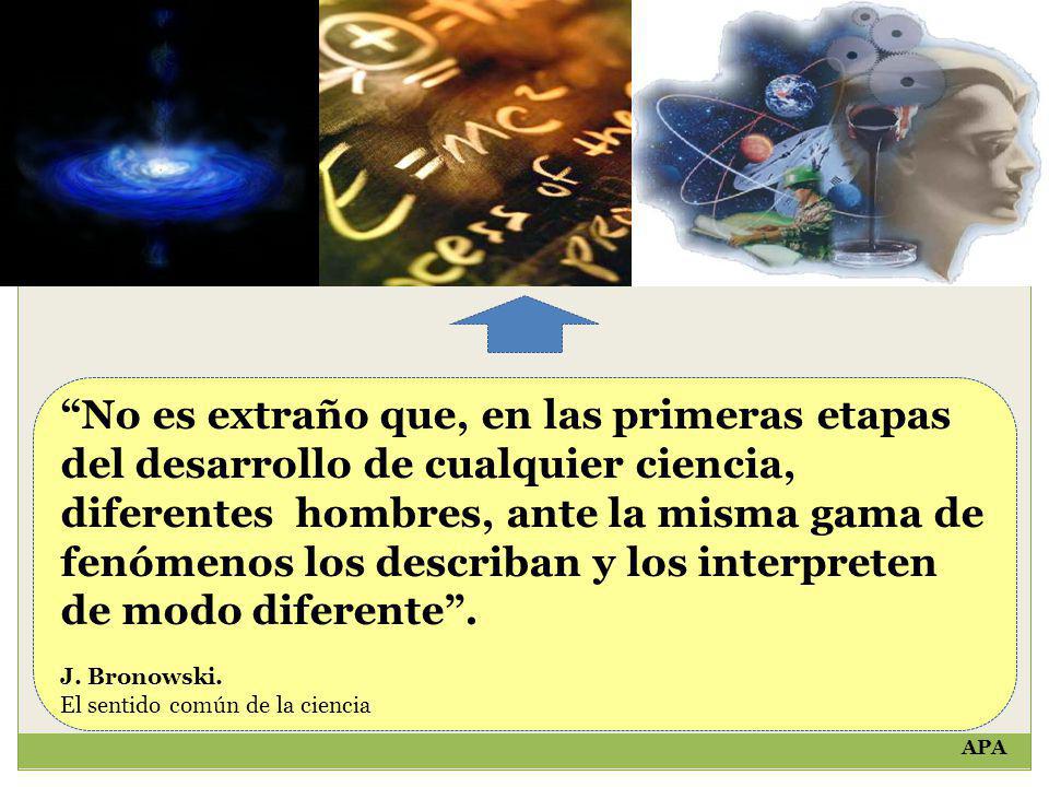 No es extraño que, en las primeras etapas del desarrollo de cualquier ciencia, diferentes hombres, ante la misma gama de fenómenos los describan y los interpreten de modo diferente .