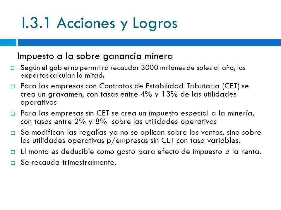 I.3.1 Acciones y Logros Impuesto a la sobre ganancia minera