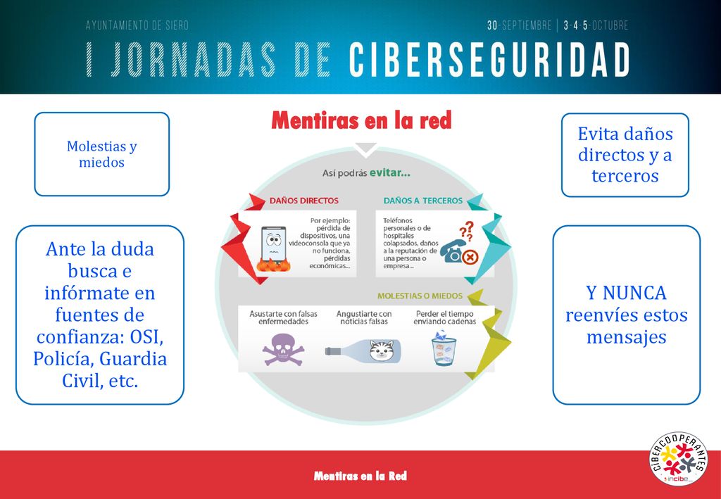 Mentiras en la red Molestias y miedos. Evita daños directos y a terceros.