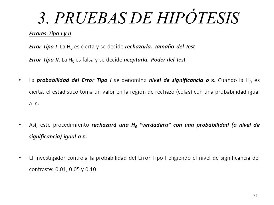 3. PRUEBAS DE HIPÓTESIS Errores Tipo I y II
