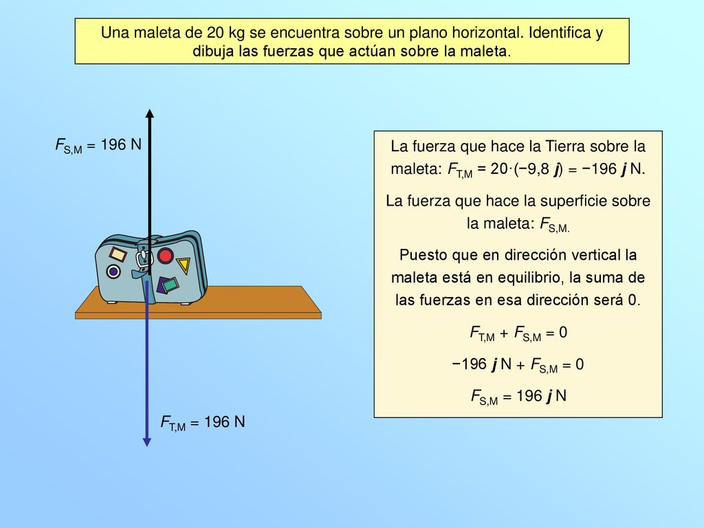 La fuerza que hace la superficie sobre la maleta: FS,M.