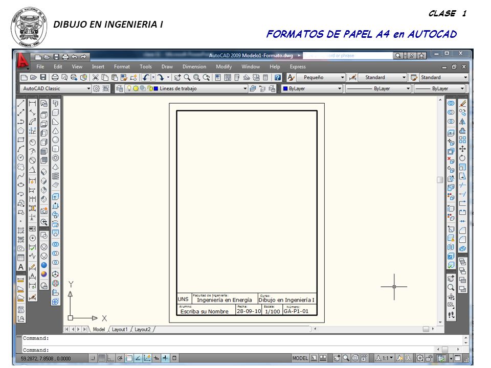 CLASE 1 DIBUJO EN INGENIERIA I FORMATOS DE PAPEL A4 en AUTOCAD