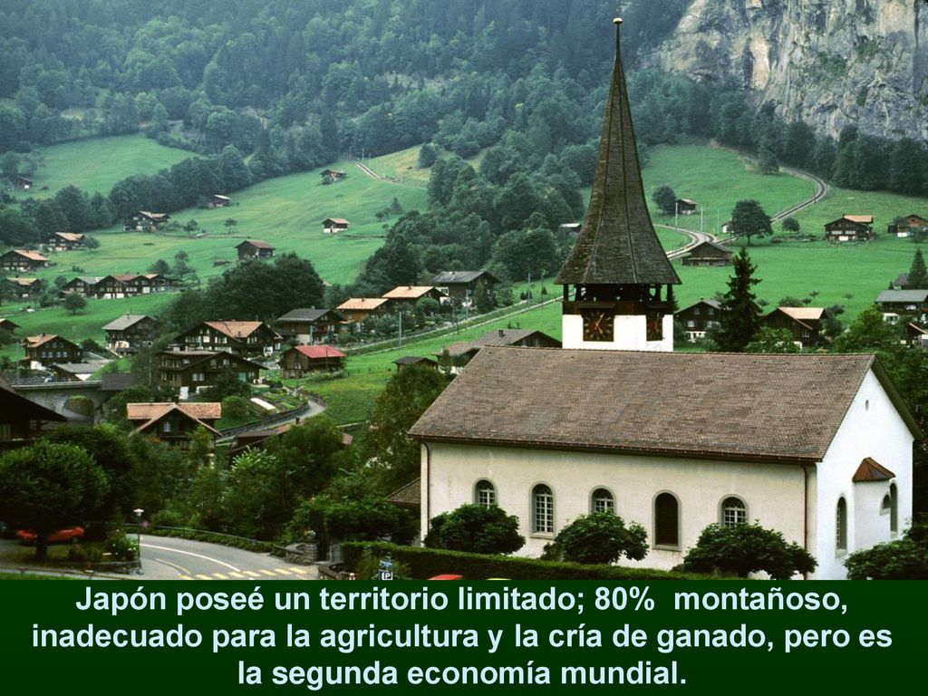 Japón poseé un territorio limitado; 80% montañoso, inadecuado para la agricultura y la cría de ganado, pero es la segunda economía mundial.