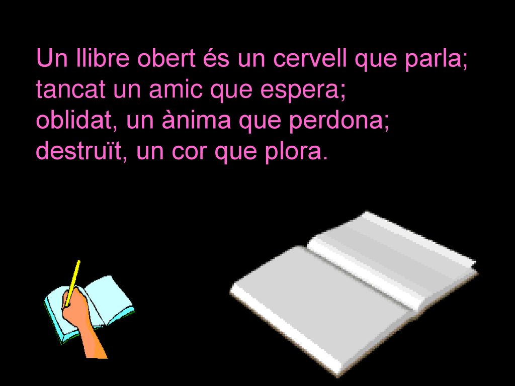 Un llibre obert és un cervell que parla; tancat un amic que espera; oblidat, un ànima que perdona; destruït, un cor que plora.