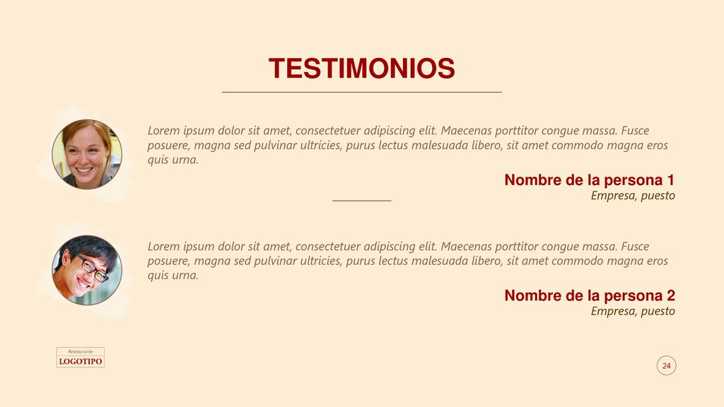 TESTIMONIOS Nombre de la persona 1 Nombre de la persona 2