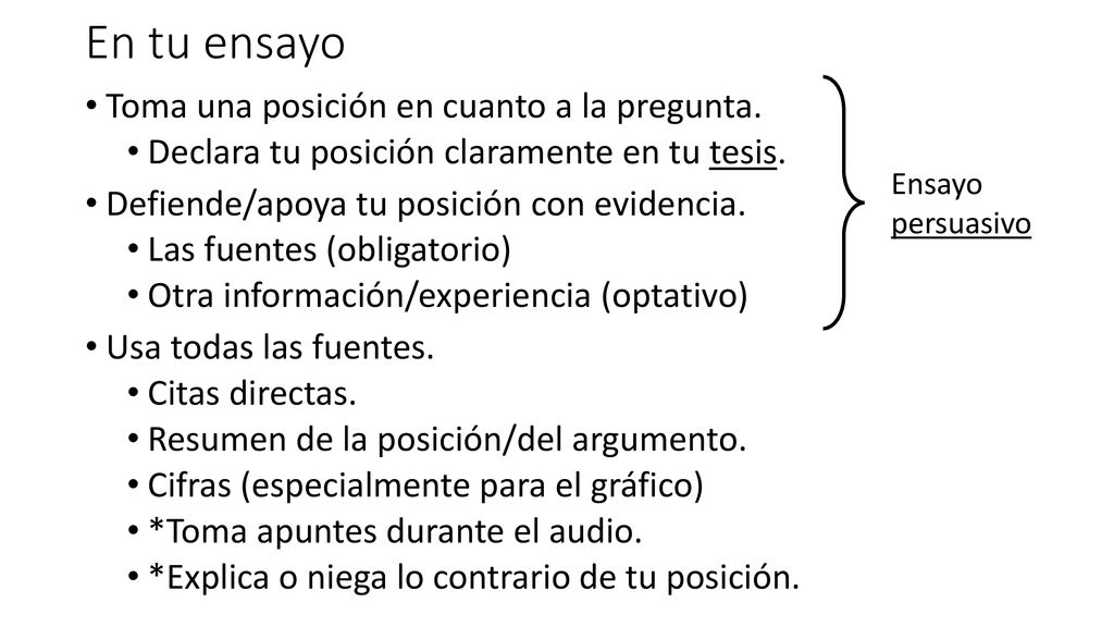 En tu ensayo Toma una posición en cuanto a la pregunta.