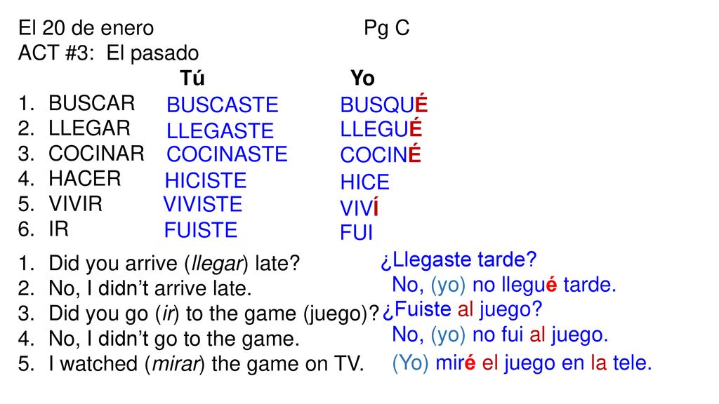 El 20 de enero Pg C ACT #3: El pasado. Tú Yo.