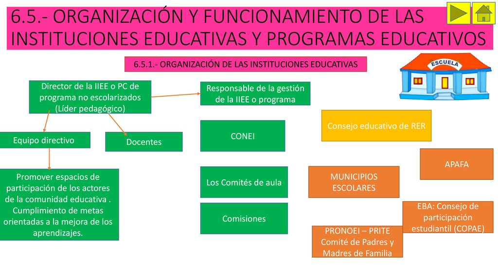 6.5.- ORGANIZACIÓN Y FUNCIONAMIENTO DE LAS INSTITUCIONES EDUCATIVAS Y PROGRAMAS EDUCATIVOS