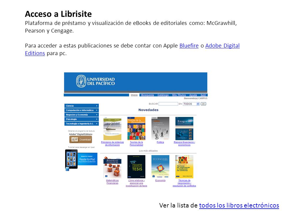 Acceso a Librisite Ver la lista de todos los libros electrónicos