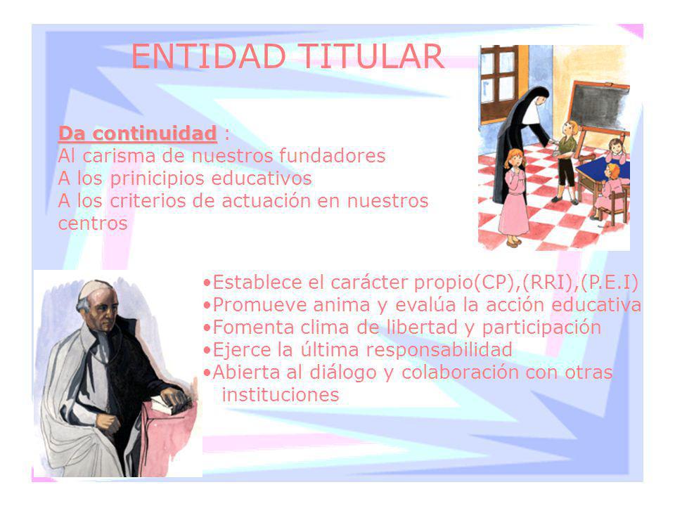 ENTIDAD TITULAR Da continuidad : Al carisma de nuestros fundadores