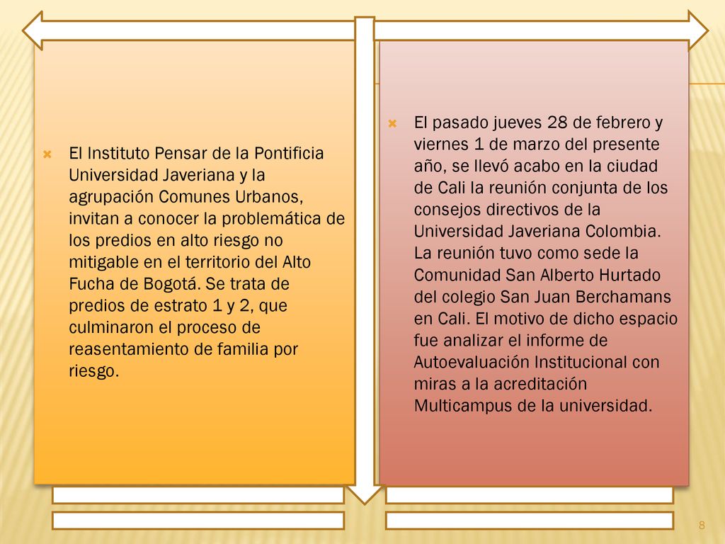 El Instituto Pensar de la Pontificia Universidad Javeriana y la agrupación Comunes Urbanos, invitan a conocer la problemática de los predios en alto riesgo no mitigable en el territorio del Alto Fucha de Bogotá. Se trata de predios de estrato 1 y 2, que culminaron el proceso de reasentamiento de familia por riesgo.
