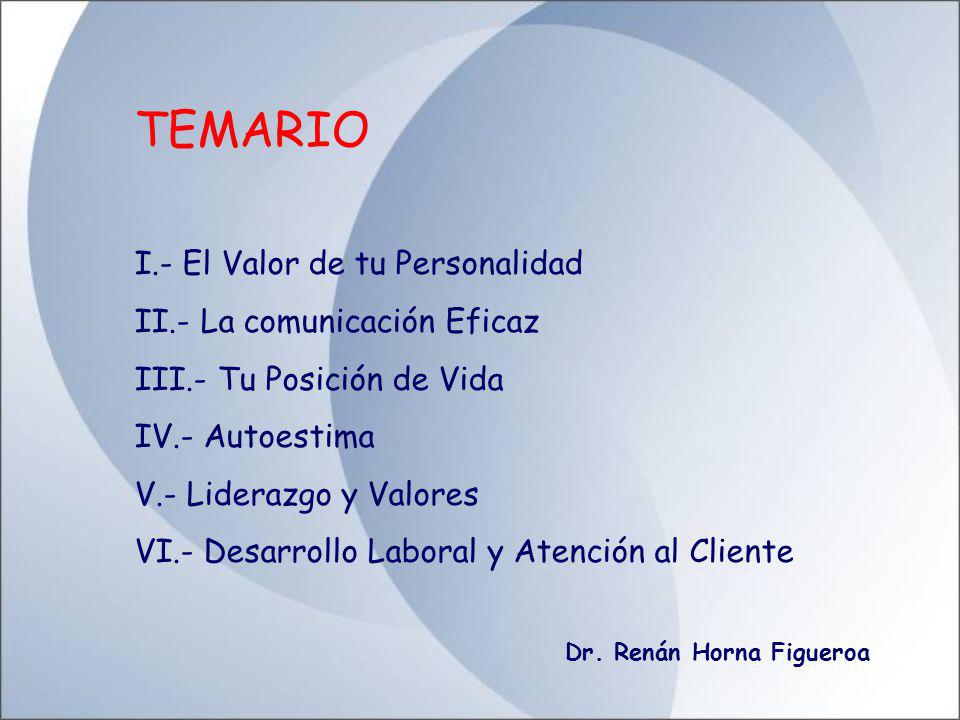 TEMARIO I.- El Valor de tu Personalidad II.- La comunicación Eficaz