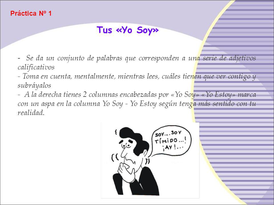 Práctica Nº 1 Tus «Yo Soy» - Se da un conjunto de palabras que corresponden a una serie de adjetivos calificativos.