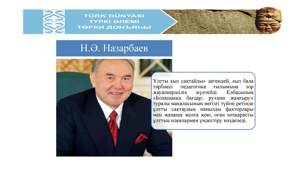 Ұлтты қыз сақтайды» дегендей, қыз бала тәрбиесі педагогика ғылымына зор жауапкершілік жүктейді. Елбасының «Болашаққа бағдар: рухани жаңғыру» туралы мақаласының негізгі түйіні ретінде ұлтты сақтаудың маңызды факторлары мен жаңаша жолға қою, оған көзқарасты ұлттық идеялармен үндестіру көзделеді.