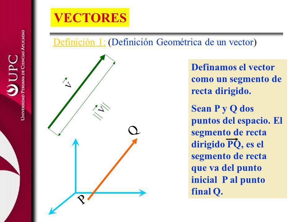 VECTORES Q P Definición 1: (Definición Geométrica de un vector)