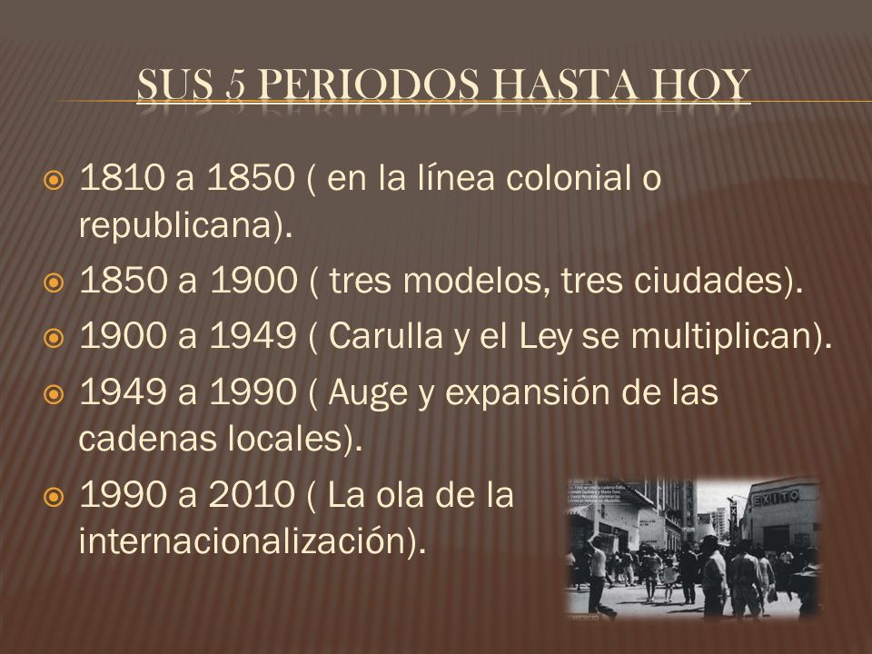 SUS 5 PERIODOS HASTA HOY 1810 a 1850 ( en la línea colonial o republicana) a 1900 ( tres modelos, tres ciudades).