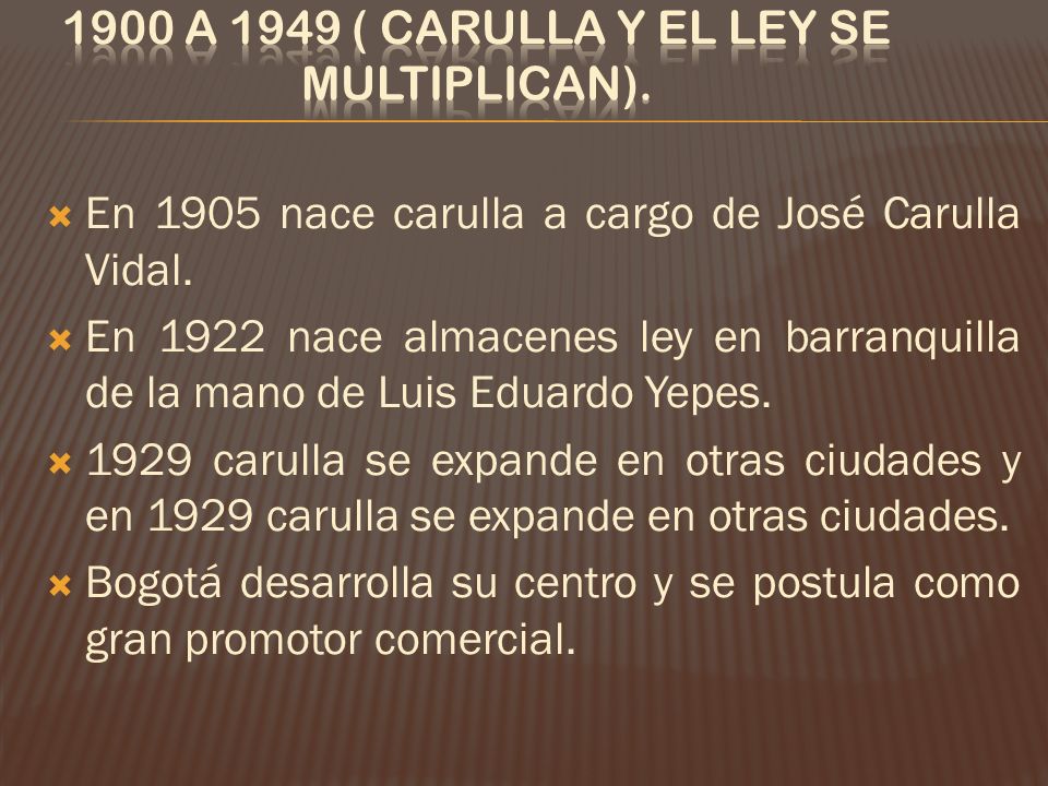 1900 a 1949 ( Carulla y el Ley se multiplican).
