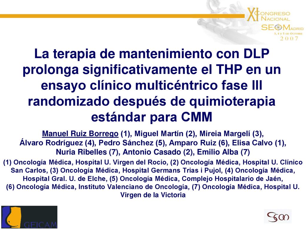 La terapia de mantenimiento con DLP prolonga significativamente el THP en un ensayo clínico multicéntrico fase III randomizado después de quimioterapia estándar para CMM