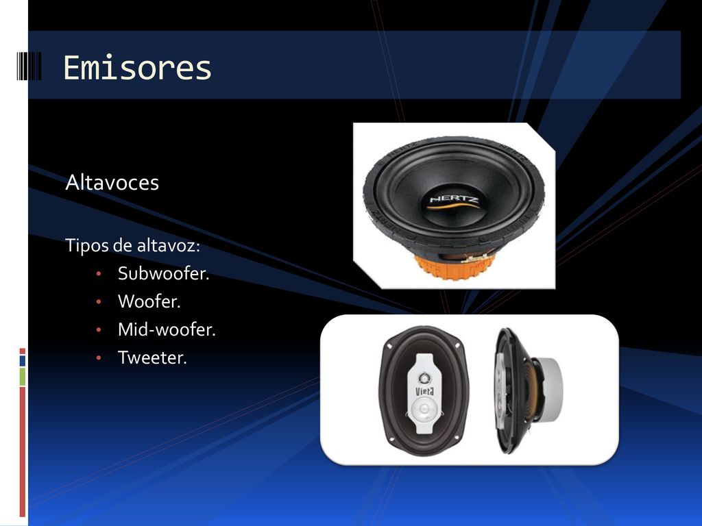 Emisores Altavoces Tipos de altavoz: Subwoofer. Woofer. Mid-woofer.