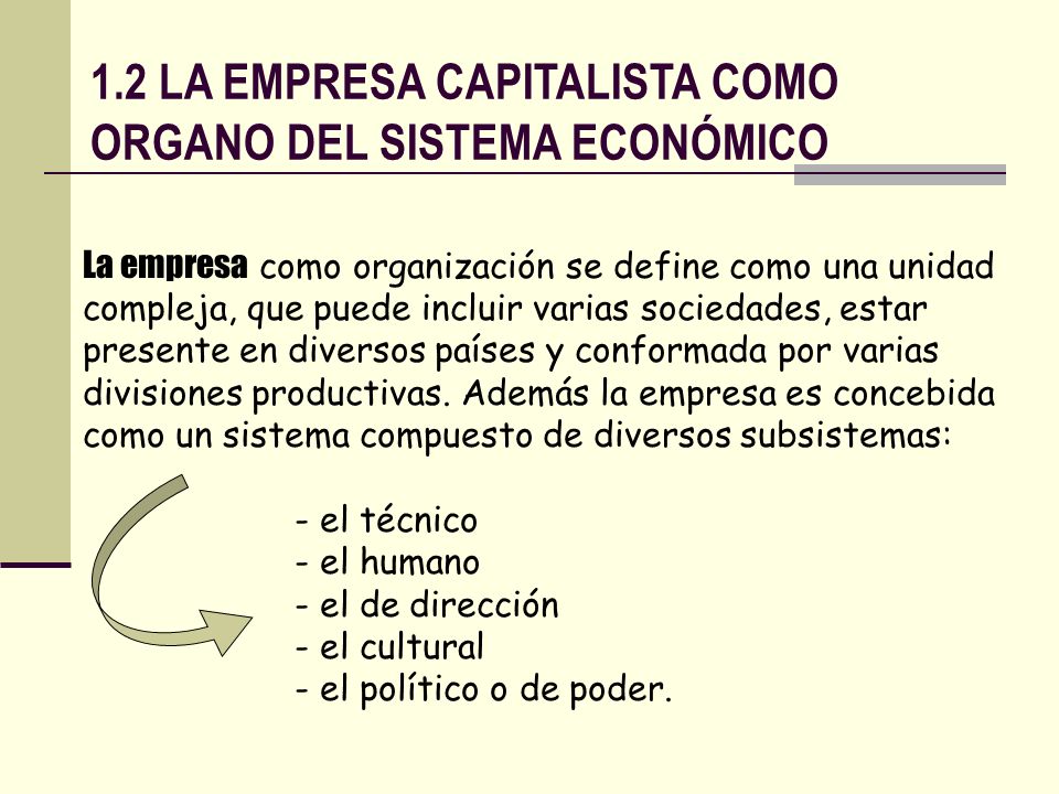 1.2 LA EMPRESA CAPITALISTA COMO ORGANO DEL SISTEMA ECONÓMICO