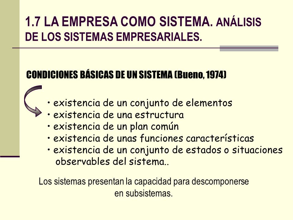 1.7 LA EMPRESA COMO SISTEMA. ANÁLISIS DE LOS SISTEMAS EMPRESARIALES.