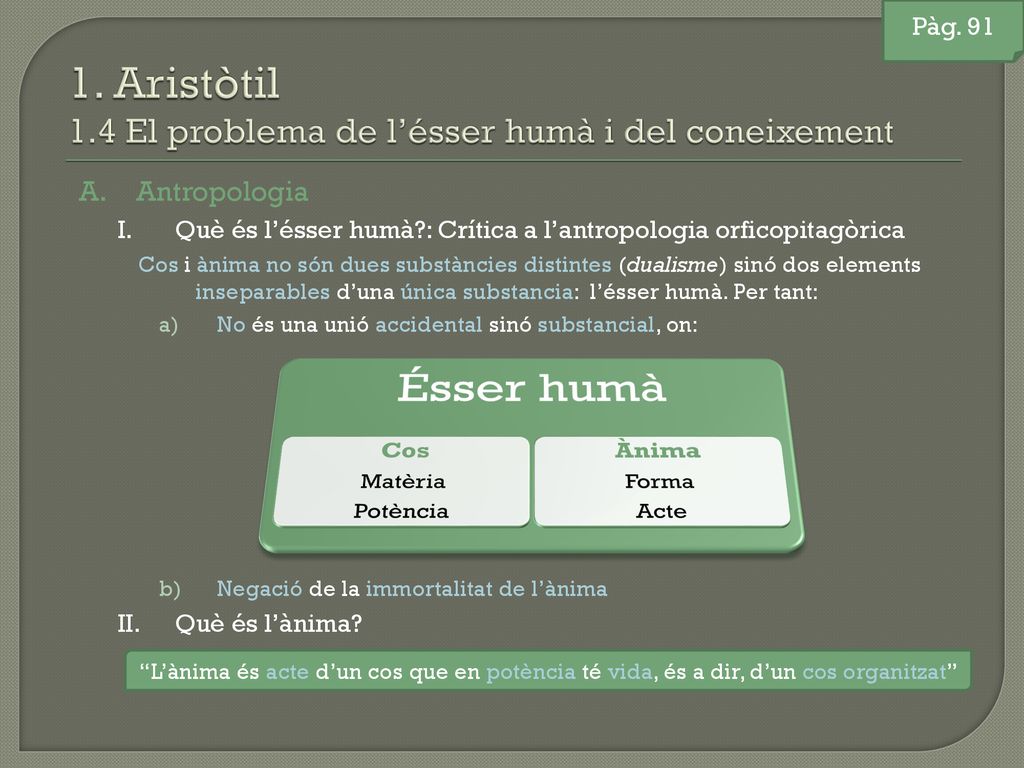 1. Aristòtil 1.4 El problema de l’ésser humà i del coneixement