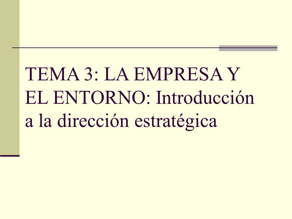 TEMA 3: LA EMPRESA Y EL ENTORNO: Introducción a la dirección estratégica