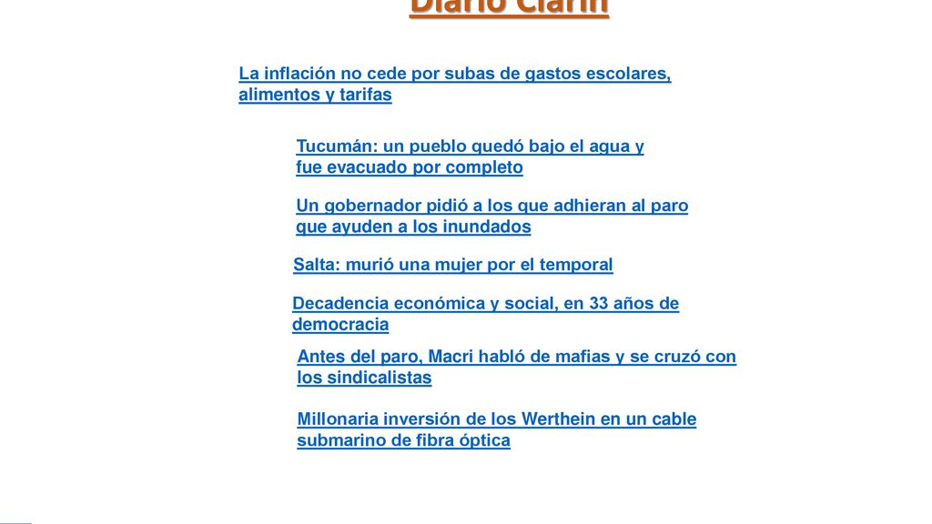 Diario Clarín La inflación no cede por subas de gastos escolares, alimentos y tarifas.