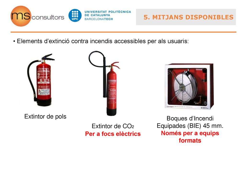 Boques d’Incendi Equipades (BIE) 45 mm. Només per a equips formats