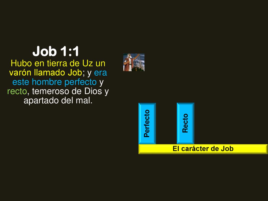 Job 1:1 Hubo en tierra de Uz un varón llamado Job; y era este hombre perfecto y recto, temeroso de Dios y apartado del mal.