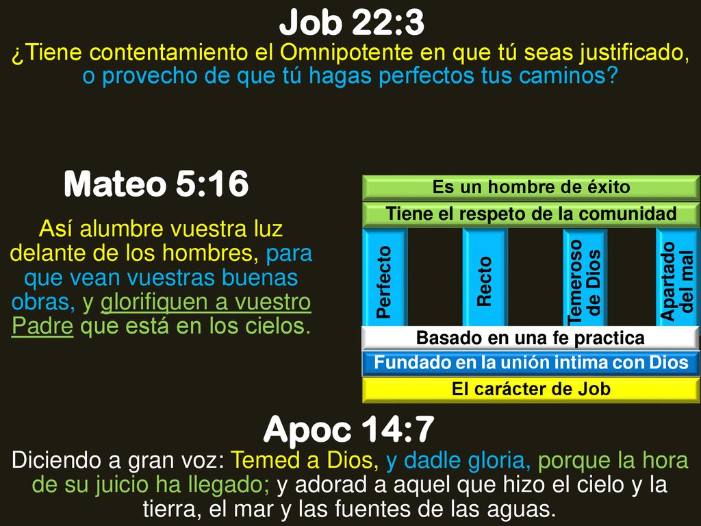 Job 22:3 ¿Tiene contentamiento el Omnipotente en que tú seas justificado, o provecho de que tú hagas perfectos tus caminos