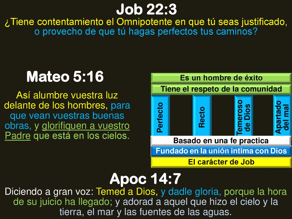 Job 22:3 ¿Tiene contentamiento el Omnipotente en que tú seas justificado, o provecho de que tú hagas perfectos tus caminos