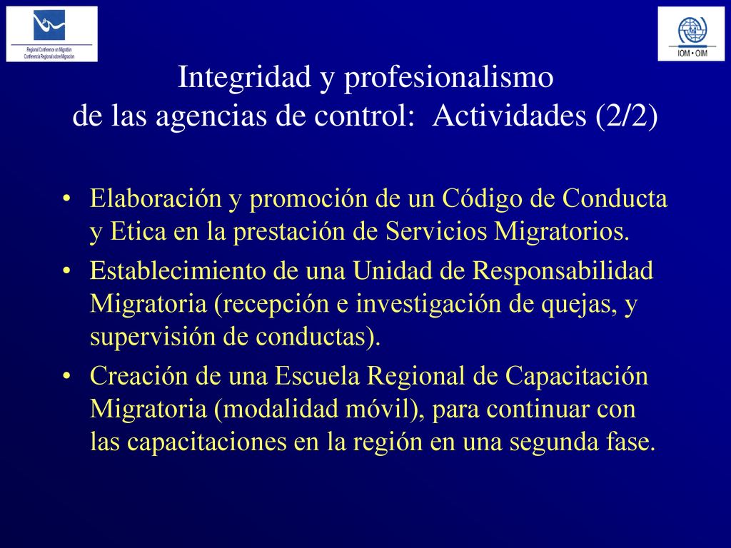 Integridad y profesionalismo de las agencias de control: Actividades (2/2)