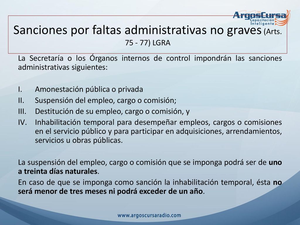 Sanciones por faltas administrativas no graves (Arts ) LGRA